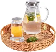 Mofish Round Rattan Tray with Handles, Decorative Round Wicker Tray - Stylish Woven Serving Tray for Home Decoration, Snacks for Coffee Table and Basket Tray for Drinks (30CM)