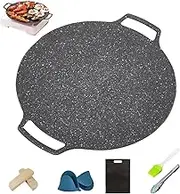 Korean BBQ Grill Pan, Multi-Function Medical Stone Grill Pan Non-Stick Pan, Anti-scalding clipfor Induction, Gas Stove, Electric Cooktop, Indoor or Outdoor Grilling, Even Heat Distribution,Lightweight