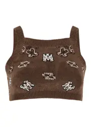 Amiri Bandana-intarsia Cropped Knitted Tank - Brown - S (UK8-10 / S) S (UK8-10 / S)