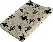 Vintage Western Cowboy Baby Changing Pad Covers Cowboy Horse Boots Hat Cactus Moon Baby Diaper Changing Table Sheets for Boys Wild Plants Soft Breathable Stretchy Nursery Change Table Mats 32''x16''