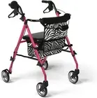 Medline Posh Premium Lightweight Aluminum Rollator Walker, Pink & Zebra Print, 2