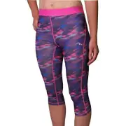 More Mile Go For It Womens Running Tights Pink Printed 3/4 Capri Run Lightweight