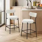 Oikiture 2x Bar Stools Kitchen Dining Chairs Counter Stool Boucle White