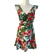 Francesca’s LUSH Harlow Linen Tropical A-Line Cutout Dress Women’s Sz Small NEW