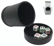 White Poker Dice Clubs Ace + PU Leather Black Felt Lined Dice Cup Removable Lid