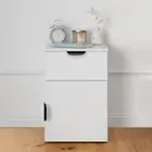 PORTO BEDSIDE TABLE - WHITE - SLIM - PULL BLACK