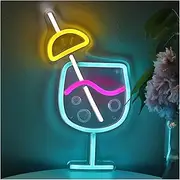 Sign Lamp Juice Cocktails Glass With Lemon Curving Bubbles LED Wall Neon Sign For Pub Club Party Decoration USB Powered 16.2cm×28.9cm