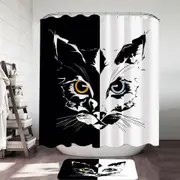 Black and White Tough Cat Face Yellow VS Blue Shower Curtain