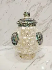 12" Marble Flower Vase Pot Inlay, Mop Shell Inlay, Vase Pot, Home Decor Art
