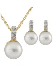 Splendid Pearls 10K 0.06 ct. tw. Diamond 6-7mm Pearl Set