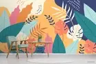 3D Colorful Tropical Leaves Self-adhesive Removeable Wallpaper Wall Mural