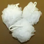 3 Large Body Puff Exfoliating Scrubbies White