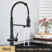 rozin Pull Down Filter Kitchen Faucet Black 3 Way Drinking Pure Water Faucets Brass 360 Flexible Purification Water Mixer Tap Matte Black