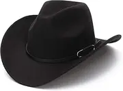 [GEMVIE] Cowboy Hat for Women Mens Classic Roll Up Brim Fedora Cowboy Hat Wool Felt Western Cowboy Hat with Belt