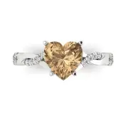 2.19 ct Heart Twisted Halo Champagne Promise engagement Ring 14k White Gold