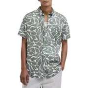 Barbour Spillroad Leaf Print Short Sleeve Cotton Button-Down Shirt in Light Moss at Nordstrom, Size Medium