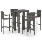 Outdoor PE Rattan Bar Set 5 Pcs Table And Stools Garden Patio Furniture Grey