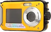 Dual Screen Waterproof Digital Camera, FHD 2.7K 48 MP 10ft Underwater Camera 16X Digital Zoom Selfie Camera Video Recorder for Snorkeling, for Kids Adult (Yellow)