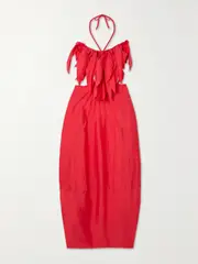 [Cult Gaia] Cult Gaia - Lue Layered Tencel Lyocell-blend Halterneck Midi Dress - small small Red