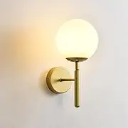 LED Golden Indoor Wall Lamp for Living Room E27 Vintage Wall Sconces Lamp Creative Glass Metal Industrial Retro Gold Wall Light for Dining Room Bedroom Study Hallway Stairs (A)