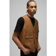 Mens Stone Regular Fit Washed Tumbled PU Western Gilet Jacket