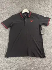 True Religion Polo Shirt Mens Medium Black Short Sleeve Classic N81