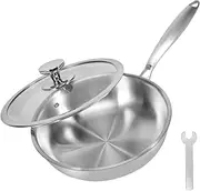 Stainless Steel Frying Pan with Lid Non Stick Open Skillet for All Stoves Induction Cooktop Compatible Camping Frying Pan 10 Inch 26cm