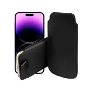 MEZON Pull Tab Slim Pouch for iPhone 14 Pro Max (6.7") PU Leather Sleeve Case - Black