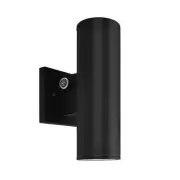 LUXRITE 10 in. Black Dusk to Dawn Outdoor LED Cylinder Wall Sconce Light 3CCT
