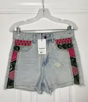 Desigual Women’s Cartagena Patchwork Denim Jean Shorts Distressed Light 4 New