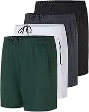 [Real Essentials] 4 Pack: Men's 5" Mesh Quick-Dry Running Shorts with Zipper Pockets & Drawstring (Available in Big & Tall)