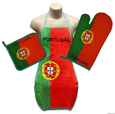 Portugal Flag Kitchen & BBQ Set w/ Apron Oven Mitt Potholder FREE S/H Portuguese