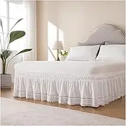 Skirt Ruffled Bed Skirt, Bed Skirt White with Lace Design Stretched Elastic Wrapping Twin Full Queen King CK(Full 120x200cm)