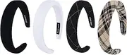 4Pcs Padded Black Headbands for Women Girls Cute Thick Hairbands Adult Set Plaid Skincare Hair Hoop Wide White Non Slip Soft Fancy Headwear Cloth Bulk Fashion Accessories Makeup Spa Christmas Gift