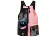 Elosung Pink Mesh Drawstring Backpack Lightweight Sports And Beach Bag With Pockets Gym Bags