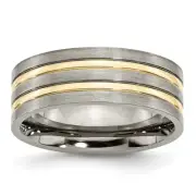 Chisel Titanium Brushed Yellow IP-plated 8mm Grooved Band - Ring Size 7.0