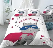 Baby Raccoon Design Fitted Sheet Set Cute Woodland Animal Little Bandit Prints Bedding Set | with Fitted Sheet and 2 Pillowshams(3pcs) or Comforter(4pcs) (Single-3PCS,B)
