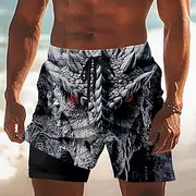 Men's Dragon 3D Lined Shorts 2 in 1 Board Shorts Swim Shorts Mid Waist Dark Gothic Style Holiday Side Pockets With Compression Liner Elastic Drawstring Waist D