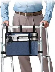 supregear Walker Bag with Cup Holder, Water-Resistant Wheelchair Pouch Folding Walker Accessory Basket for Wheelchairs, Rollators, Scooters, Blue