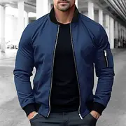Men's Bomber Jacket Varsity Jacket Outdoor Sport Warm Pocket Fall Winter Plain Fashion Streetwear Stand Collar Short Black Blue Red White Green Khaki Jacket