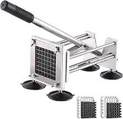 Chip Cutter Machine, Professional Potato Chipper Stainless Steel French Fry Cutter with 1/2 inch Blade & 3/8 inch Blade for Potato Carrot Cucumber Vegatable