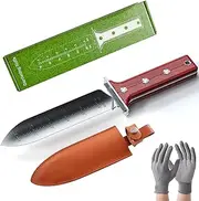 AKAKD Gardening Hori Hori Garden Knife - Gardening Knife,Soil Knife, Serrated Side Weeding Knife,Digging Knife,Garden Knives with Sheath,Full Tang Hori Hori Knife