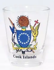 COOK ISLANDS COAT OF ARMS SHOT GLASS SHOTGLASS