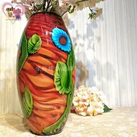在飛比找樂天市場購物網優惠-琉璃立體彩繪浮雕夕紅晚霞大肚花瓶 現代簡約風藝術品擺件 歐式