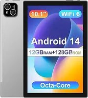 ATMPC 10 Inch Android 14 Tablet with Octa Core Processor, 12 Gb Ram, 128 Rom, 1 Tb Expandable, Touch Screen Ips 1280X800, 6000mAh Battery, Wifi 6, BT 5.4, Dual Camera (Sliver)