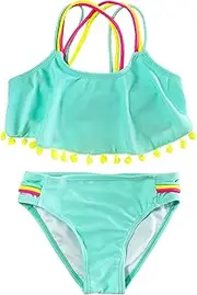 [M2C] Girls Two Piece Bikini Set Cross Strap Crop Swimsuits