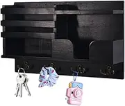 Key Hanger Wall Mount - Wooden Hangable Shelf with Hooks,Rustic Home Decor Wall Organizer with Key Holder for Entryway Study Room Living Room Bedroom