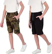 [TONY HAWK] Boys Twill Shorts with Cargo Pockets 2 Pack Pull on Skate Short for Kids