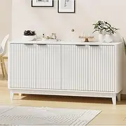 Oikiture Buffet Sideboard Storage Cabinet 4 Doors Cupboard Hallway Table White