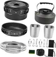 FOYTOKI Outdoor Cooking Set Portable Camping Cookware Teapot Non-Stick Frying Pan Soup Pot